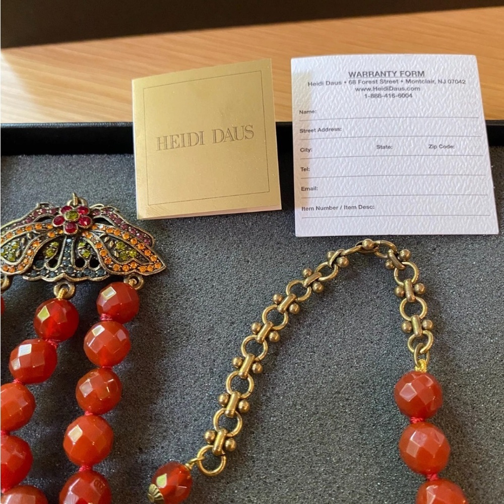 Heidi Daus Carnelian Beads and Multi Color Crystal Flower Necklace - Picture 6 of 6